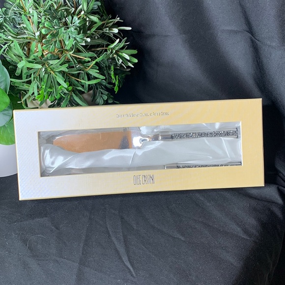 NIB Oleg Cassini cake knife and server with hematite stone filled handles - Picture 4 of 14